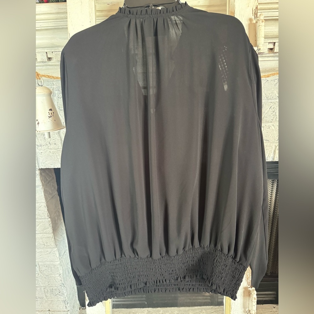Elie. Elie Tahari Black Crochet Sleeve Blouse - Picture 8 of 8
